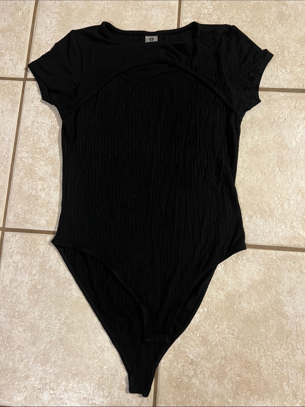 Mono B Black Ribbed Short Sleeve women’s One-Piece Bodysuit
